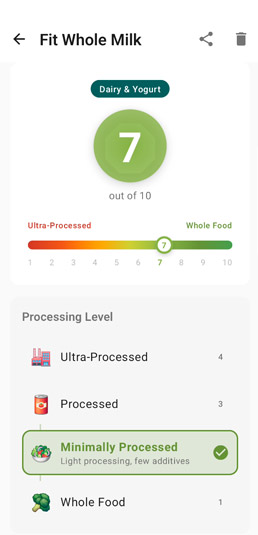 DirektLabel app showing scan results for Canned Green Beans with a score of 7